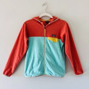 Patagonia Kids Micro D Snap-T Fleece Jacket Girls L 12 Hooded Full Zip Pink Teal
